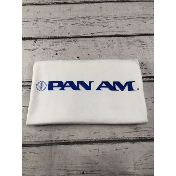 VINTAGE PAN AM AIRLINE Made in The USA 50/50 WHITE SINGLE STICH T-SHIRT SZ LARGE